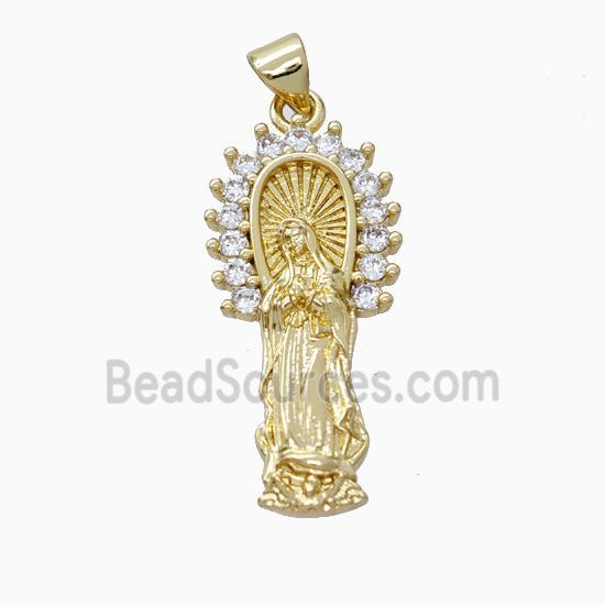 Virgin Mary Charms Copper Pendant Pave Zirconia Gold Plated