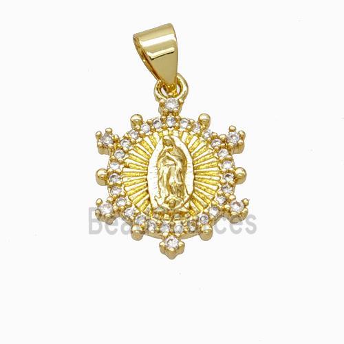 Virgin Mary Charms Copper Pendant Pave Zirconia Gold Plated