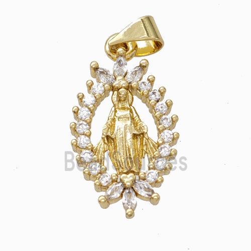 Virgin Mary Charms Copper Pendant Pave Zirconia Gold Plated