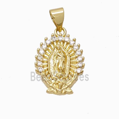 Virgin Mary Charms Copper Pendant Pave Zirconia Gold Plated