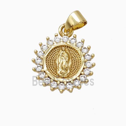 Virgin Mary Charms Copper Pendant Pave Zirconia Gold Plated