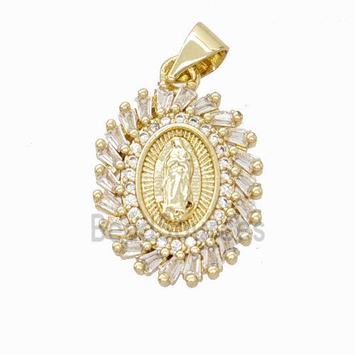 Virgin Mary Charms Copper Pendant Pave Zirconia Gold Plated