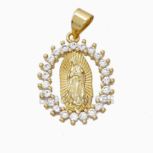 Virgin Mary Charms Copper Pendant Pave Zirconia Gold Plated