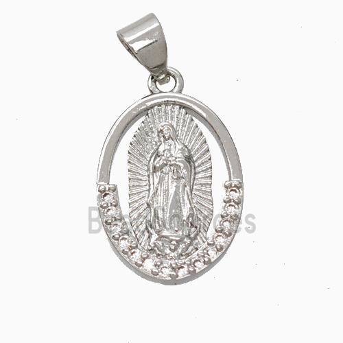 Jesus Charms Copper Pendant Pave Zirconia Platinum Plated