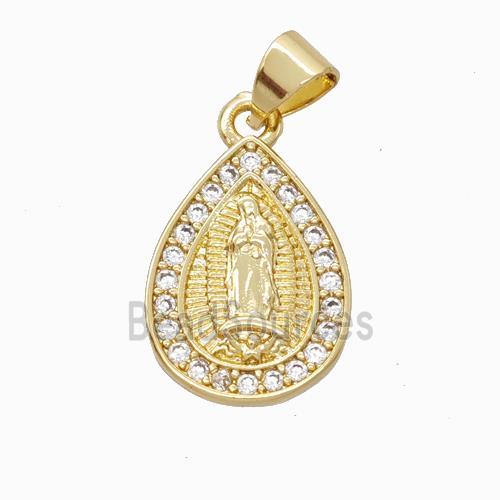 Jesus Charms Copper Teardrop Pendant Pave Zirconia Gold Plated