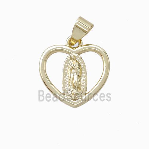 Virgin Mary Charms Copper Heart Pendant Gold Plated