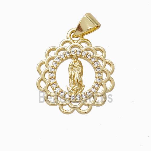 Jesus Charms Copper Circle Pendant Micropave Zirconia Gold Plated