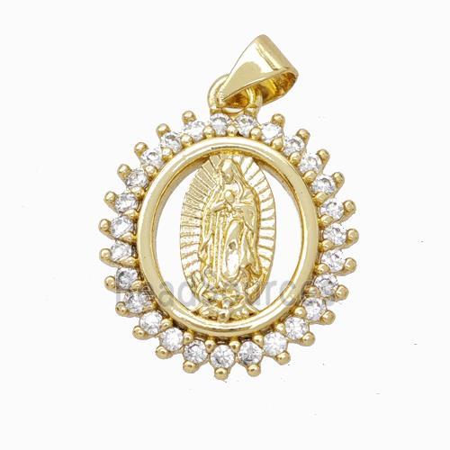 Virgin Mary Charms Copper Circle Pendant Micropave Zirconia Gold Plated