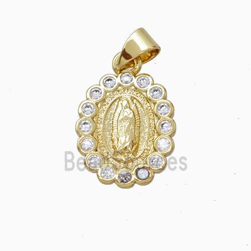 Virgin Mary Charms Copper Oval Pendant Micropave Zirconia Gold Plated