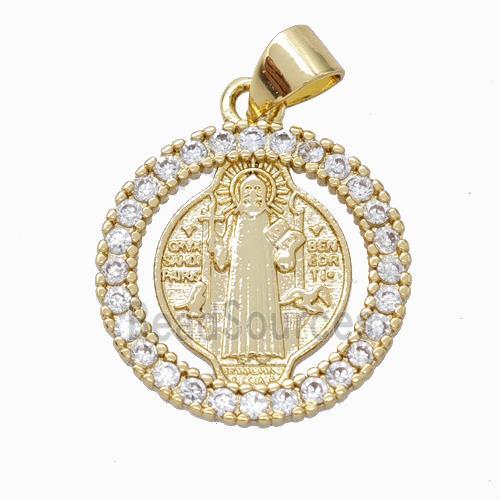 Saint Jude Charms Copper Circle Pendant Micropave Zirconia Gold Plated