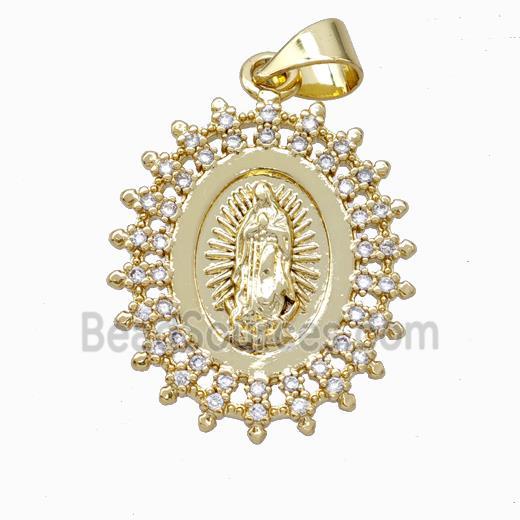 Virgin Mary Charms Copper Pendant Micropave Zirconia Gold Plated