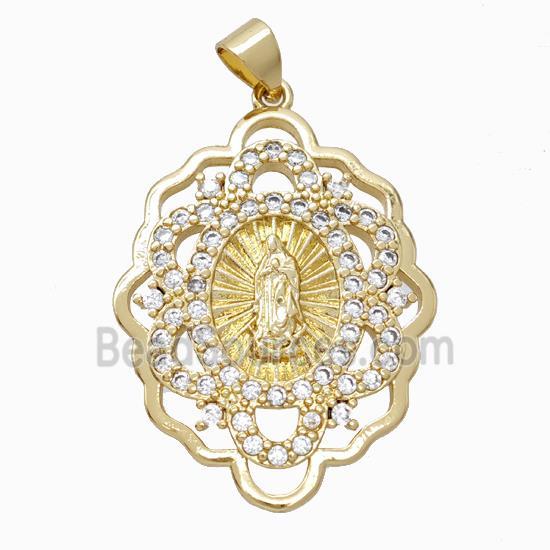 Jesus Charms Copper Pendant Micropave Zirconia Gold Plated