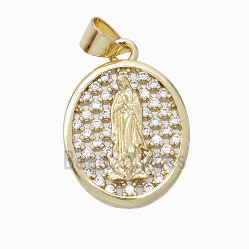 Jesus Charms Copper Oval Pendant Micropave Zirconia Gold Plated