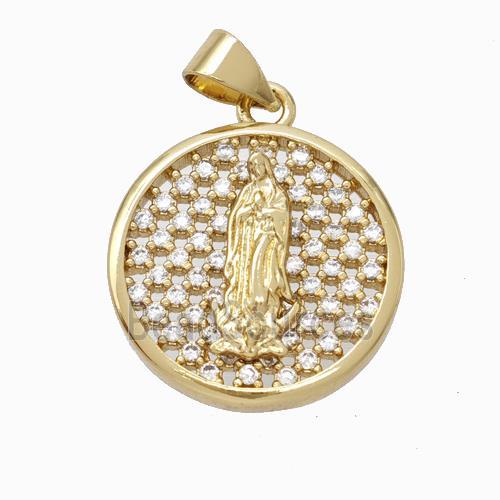 Jesus Charms Copper Circle Pendant Micropave Zirconia Gold Plated