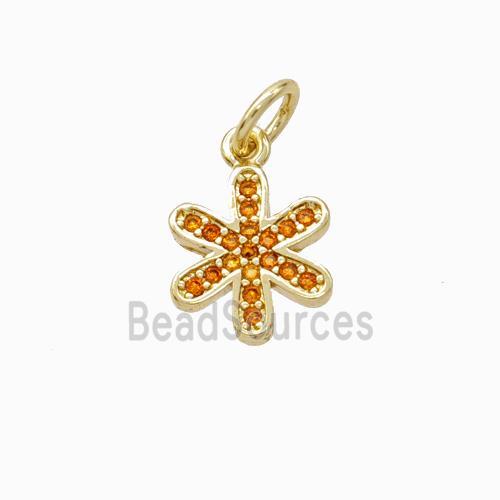 Copper Flower Pendant Micropave Zirconia Gold Plated