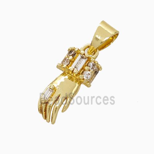 Copper Hand Pendant Micropave Zirconia Gold Plated