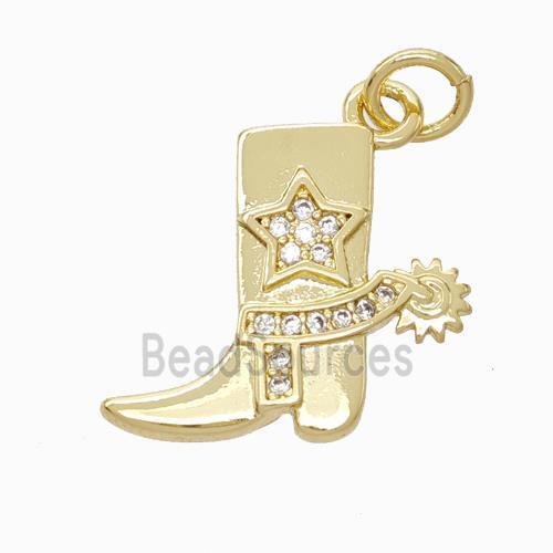 Cowboy Charms Copper Shoe Pendant Pave Zirconia Gold Plated