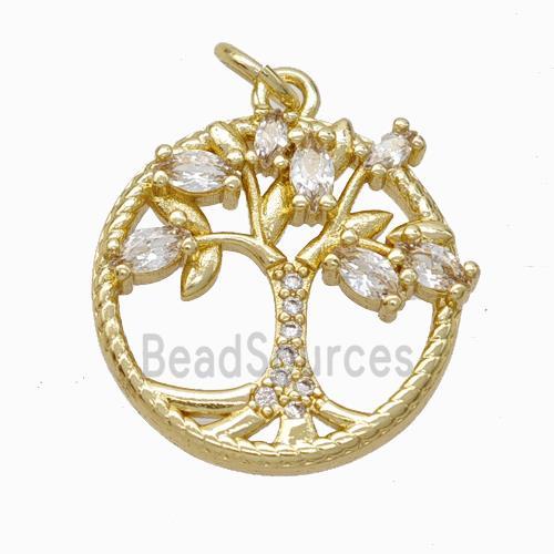 Copper Tree Pendant Pave Zirconia Gold Plted