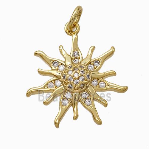 Copper Sun Pendant Micropave Zirconia Gold Plated