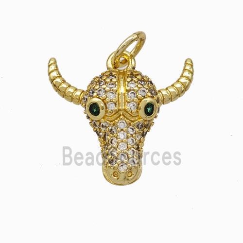 Copper Bullhead Pendant Micropave Zirconia Gold Plated