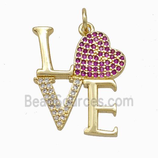 Copper LOVE Pendant Micropave Zirconia Heart Gold Plated