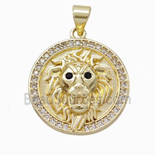 Copper Lion Pendant Micropave Zirconia Gold Plated