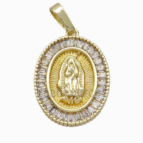 Virgin Mary Charms Copper Pendant Pave Zirconia Gold Plated