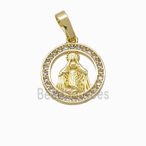 Virgin Mary Charms Copper Pendant Pave Zirconia Gold Plated