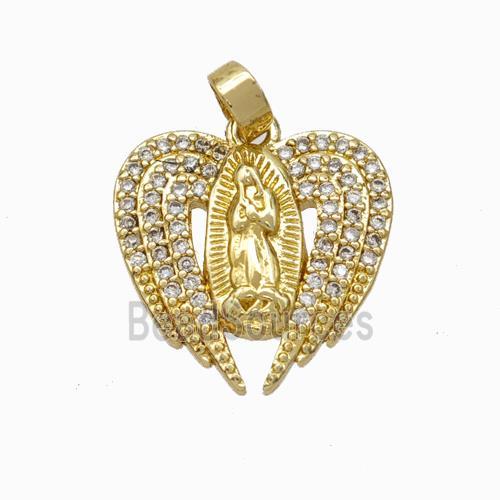 Jesus Charms Copper Pendant Pave Zirconia Heart Gold Plated