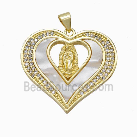 Jesus Charms Copper Pendant Pave Shell Zirconia Heart Gold Plated