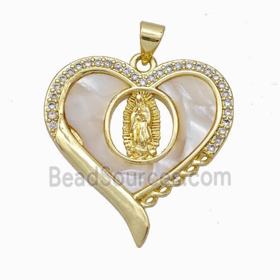 Jesus Charms Copper Pendant Pave Shell Zirconia Heart Gold Plated