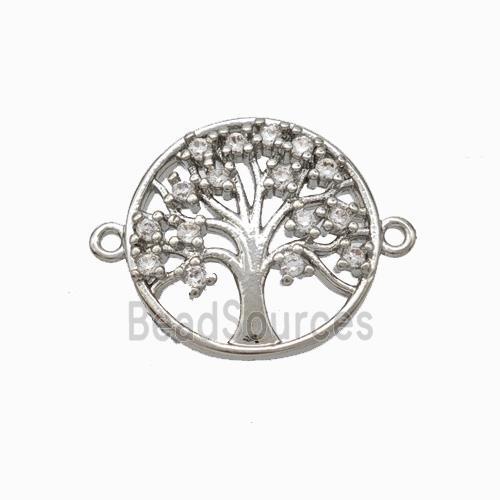 Tree Of Life Charms Copper Connector Micropave Zirconia Platinum Plated