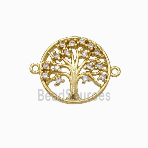 Tree Of Life Charms Copper Connector Micropave Zirconia Gold Plated