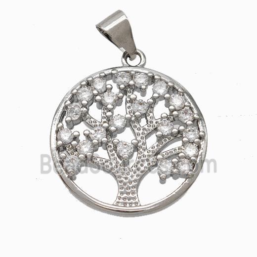 Tree Of Life Charms Copper Pendant Micropave Zirconia Platinum Plated