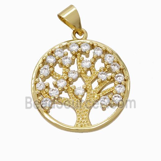 Tree Of Life Charms Copper Pendant Micropave Zirconia Gold Plated