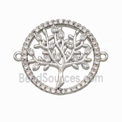 Tree Of Life Charms Copper Connector Micropave Zirconia Platinum Plated