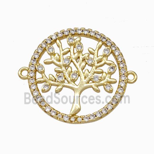 Tree Of Life Charms Copper Connector Micropave Zirconia Gold Plated