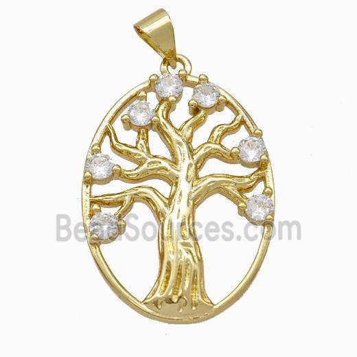 Tree Of Life Charms Copper Pendant Micropave Zirconia Gold Plated