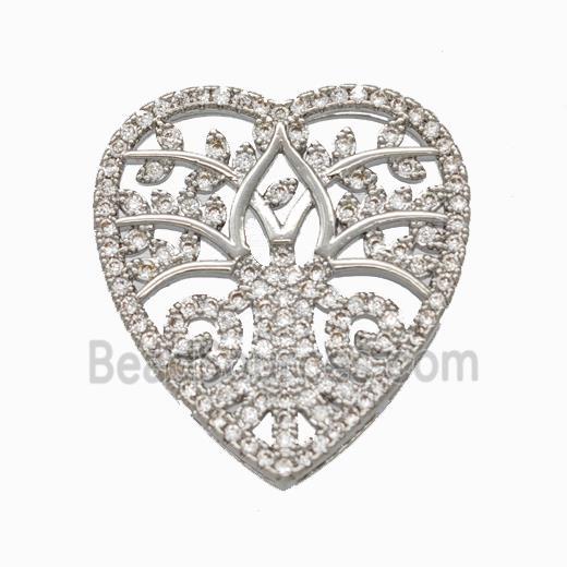 Copper Heart Pendant Micropave Zirconia Tree Platinum Plated