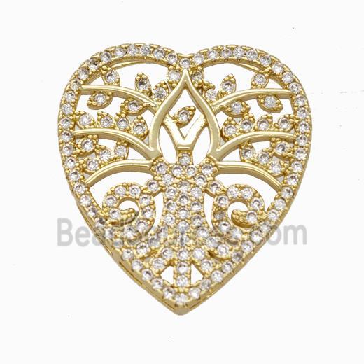 Copper Heart Pendant Micropave Zirconia Tree Gold Plated