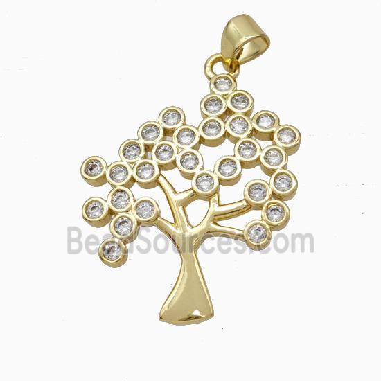 Copper Tree Pendant Micropave Zirconia Gold Plated