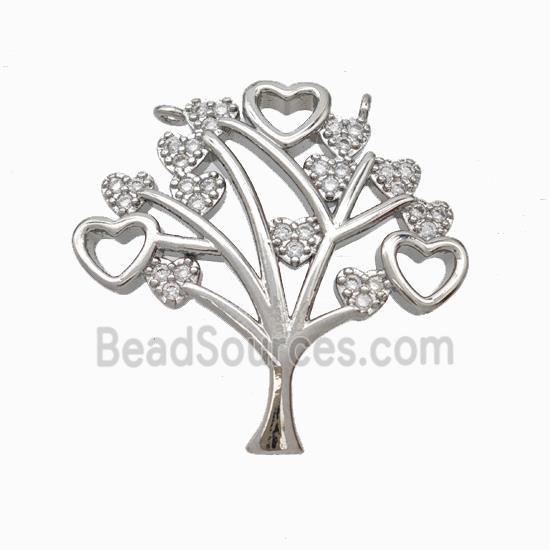 Copper Tree Pendant Micropave Zirconia Heart 2loops Platinum Plated