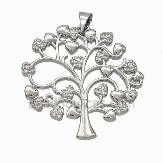 Copper Tree Pendant Micropave Zirconia Heart Platinum Plated