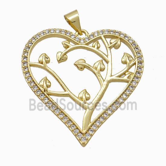 Copper Tree Pendant Micropave Zirconia Heart Gold Plated