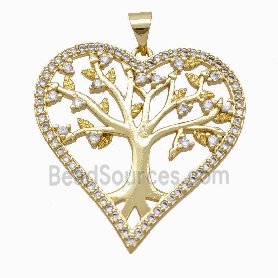 Copper Tree Pendant Micropave Zirconia Heart Gold Plated