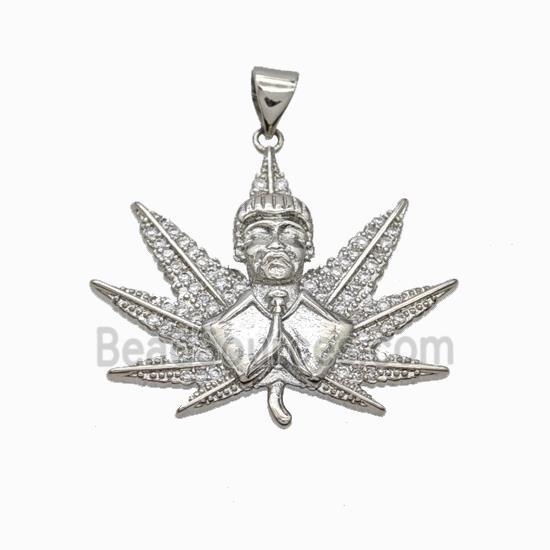 Copper Buddha Pendant Micropave Zirconia Maple Leaf Platinum Plated