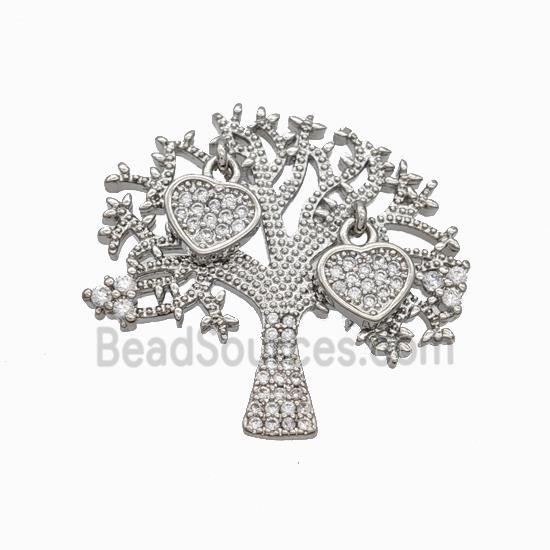 Copper Tree Pendant Micropave Zirconia Heart Platinum Plated