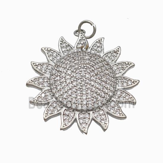 Copper Sun Pendant Micropave Zirconia Platinum Plated