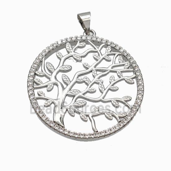 Copper Tree Pendant Micropave Zirconia Platinum Plated