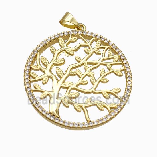 Copper Tree Pendant Micropave Zirconia Gold Plated